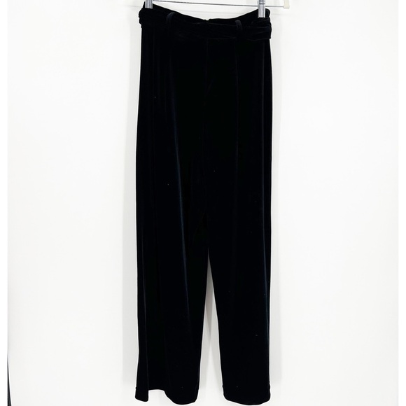 Vtg Cache Black Velvet Wide Leg Belted Pants Size 6 USA Made Elegant Evening - Picture 4 of 7